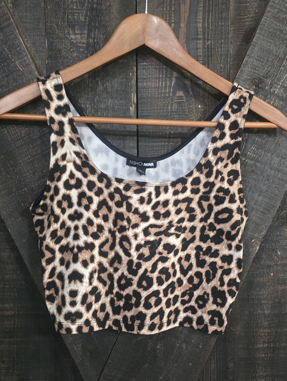 Fashion Nova Leopard Print Crop Top in Tan and Black Sz Large
